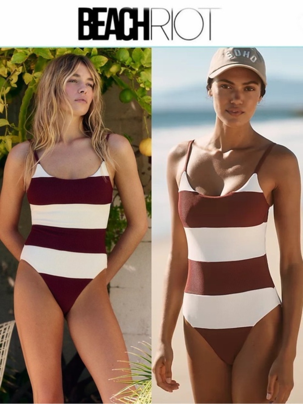 Beach Riot Calista One-Piece Swimsuit Maroon Merlot & White Striped XL NWT $168